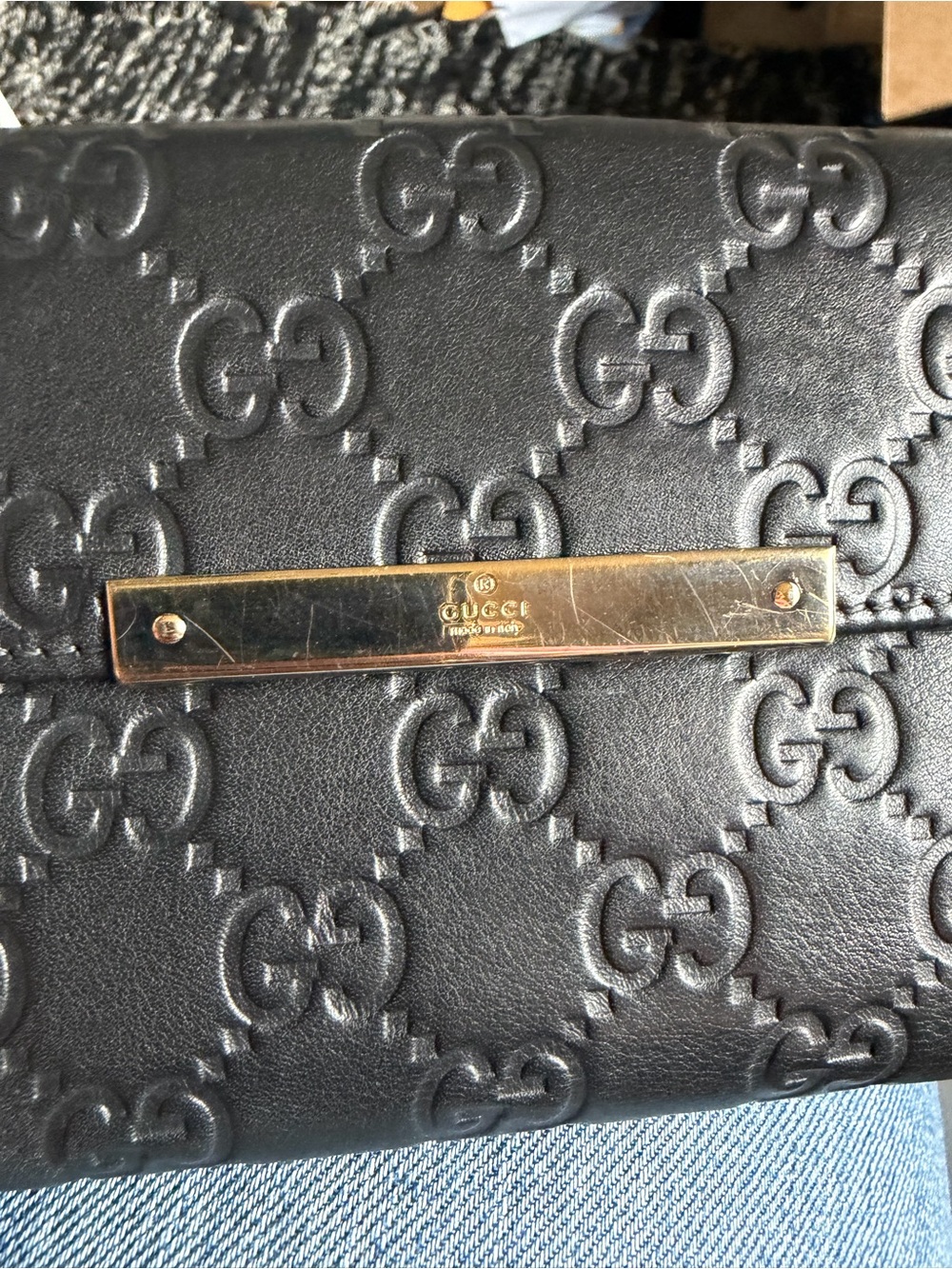 Gucci Black GG Embossed Leather Long Wallet w/Unbranded Gold Chain to use as WOC - Picture 3 of 11